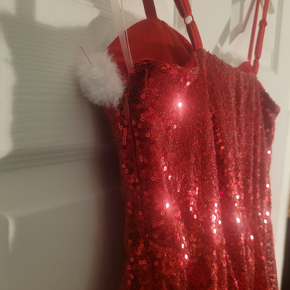No Boundaries Festive Red Sequin Dress with White Accents - Picture 5 of 6
